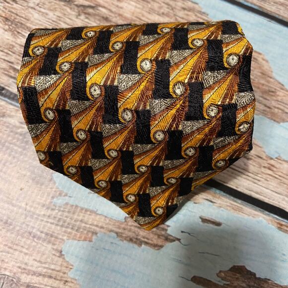 Ermenegildo Zegna 100% Silk Neck Tie Gold Copper Black Print Made In Italy - Picture 2 of 10